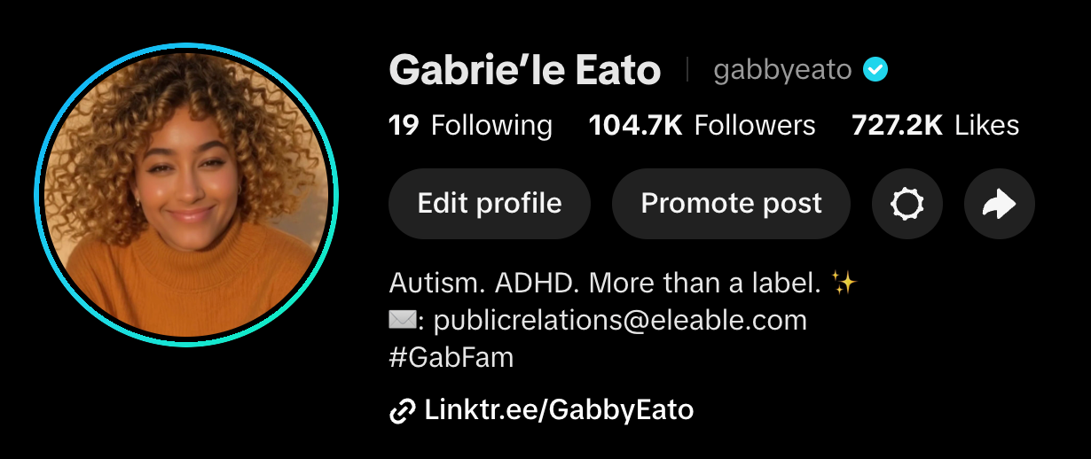 TikTok profile preview for Gabrie'le Eato