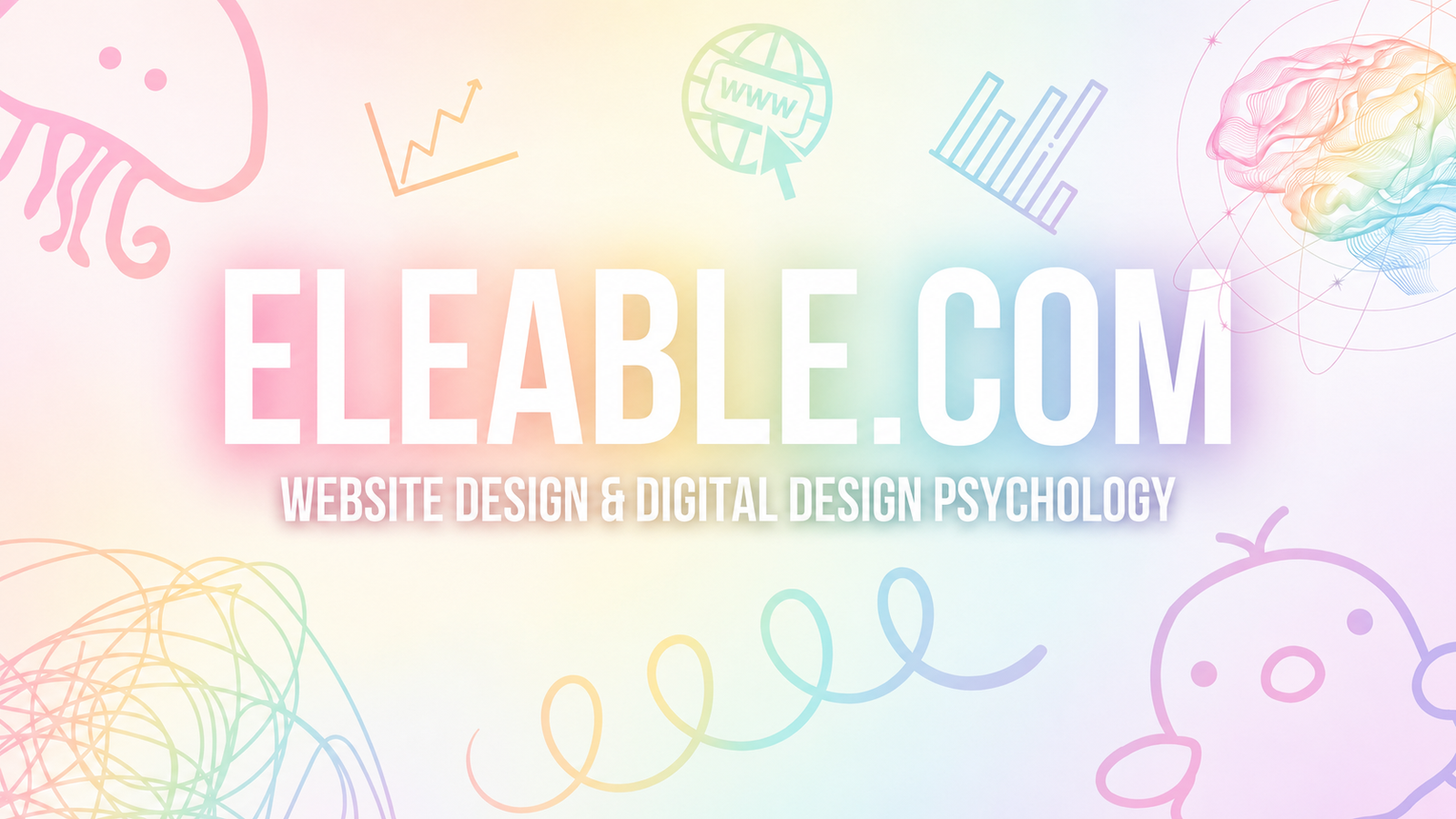 Rainbow pastel Eleable promotional image revealed underneath the gray Eleable website design image.