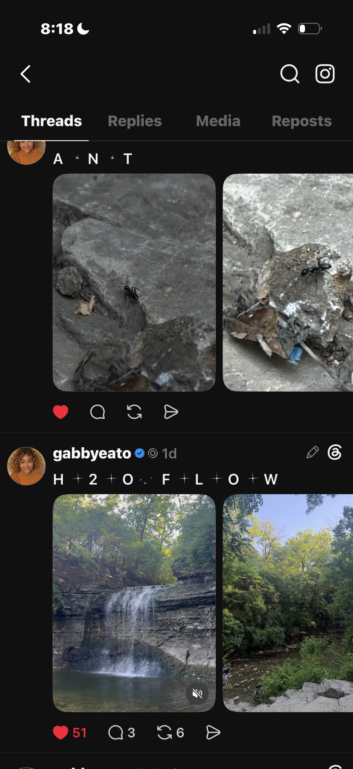 Gabrie'le Eato posting inspirational and faith-centered content on Threads for her online community.
